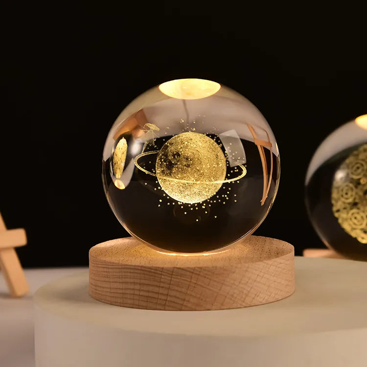 3D Galaxy Crsytal Ball Night Lamp | LED Wooden Crystal Ball For Decoration