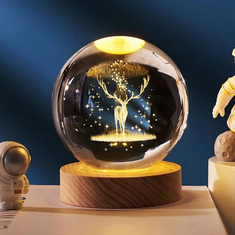 3D Galaxy Crsytal Ball Night Lamp | LED Wooden Crystal Ball For Decoration